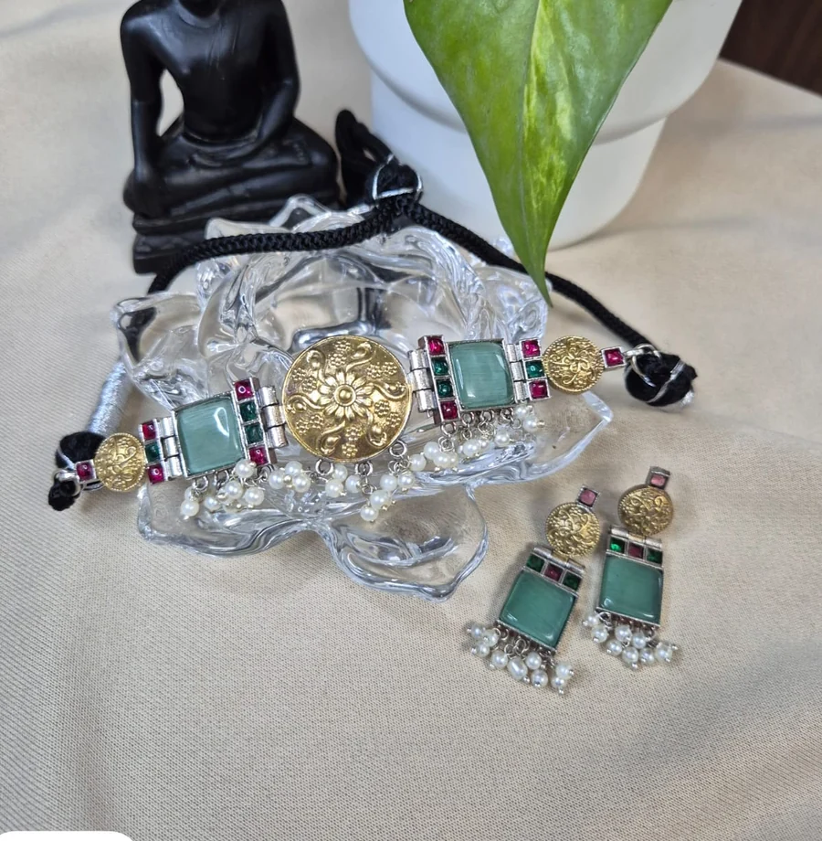 Dual-tone pastel choker set from Gauribha Jewellery